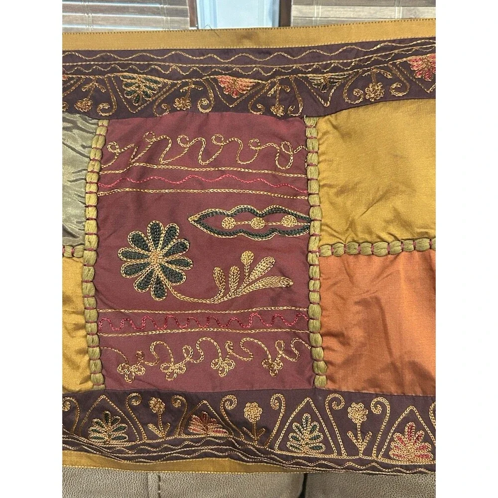 Pier One Raja Table Runner Gold Maroon Indian Patchwork Embroidery 14 X 72